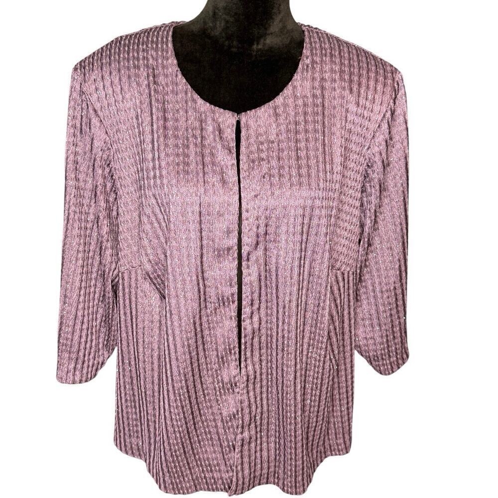 Alex Evenings Women's Plus Sz 2X Purple with Silver Open front Jacket Blazer LS